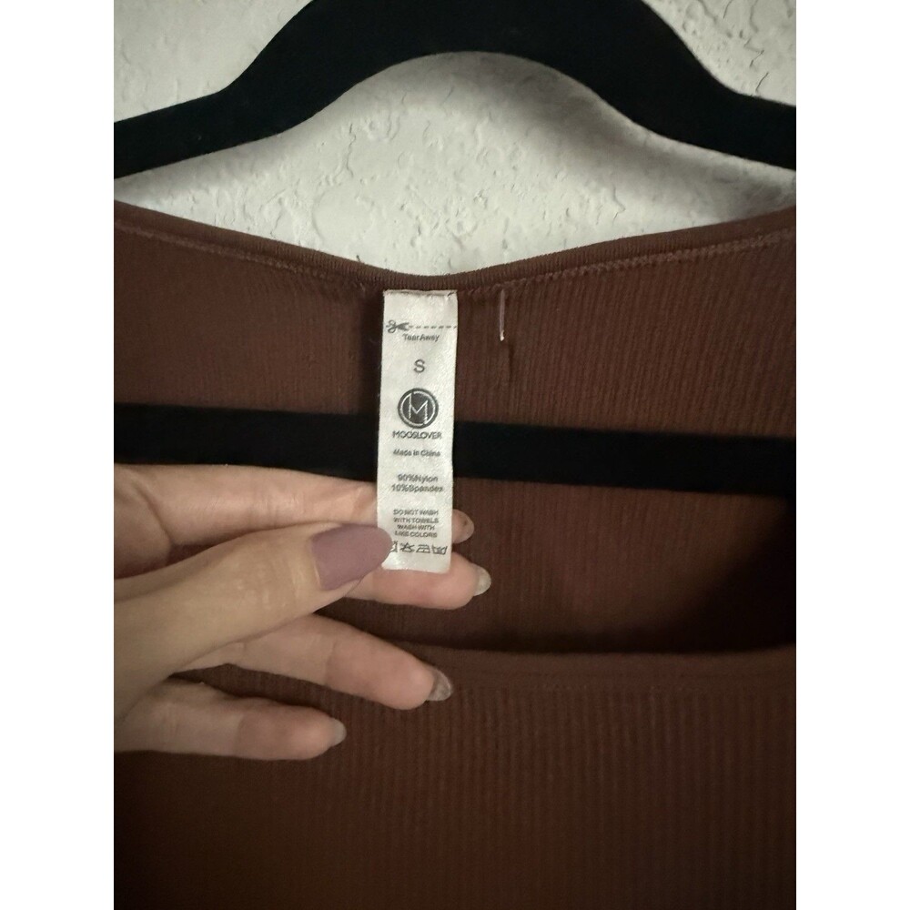 MOOSLOVER Women's Brown Ribbed Long Sleeve Bodysuit Stretch Opaque S - Picture 2 of 3